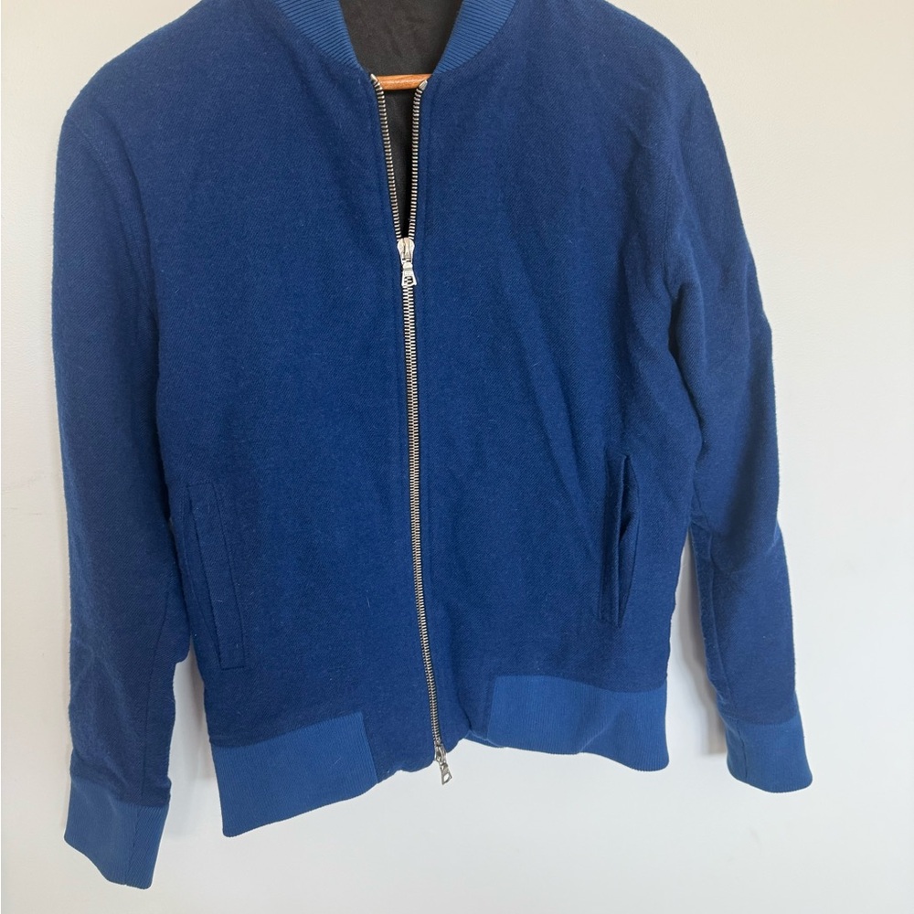Blue wool Zip-Front Baseball/Bomber Jacket